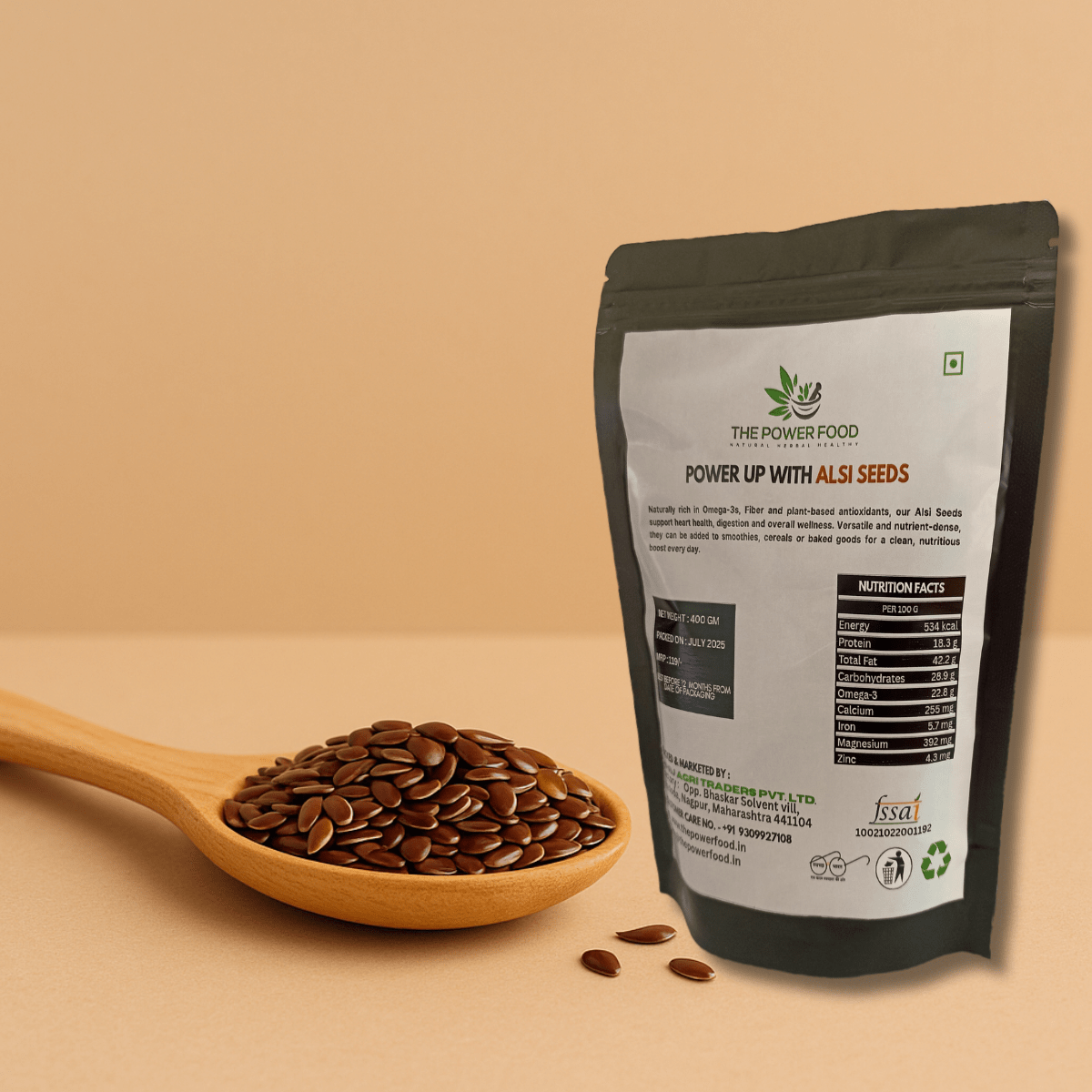 The Power Food Alsi Seeds (Flaxseeds) 400g | Rich in Omega - 3 | Supports Heart Health & Digestion - THE POWER FOOD
