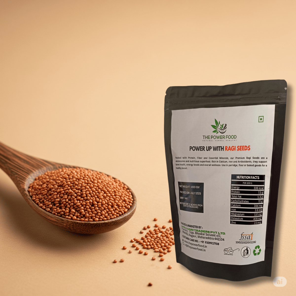 The Power Food Ragi Seeds (Finger Millet) 400g | Calcium - Rich Superfood | Strengthens Bones & Aids Digestion - THE POWER FOOD